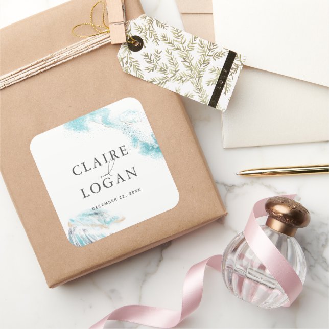 Sticker Carré Splashing Blue Waves Coastal Wedding (Cadeaux)