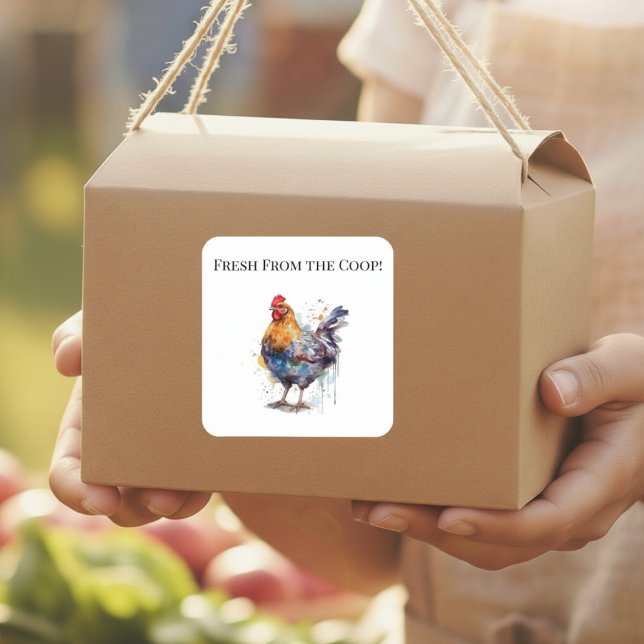 Sticker Carré Splendeur de la cour de ferme : poule à l'aquarell (Créateur téléchargé)