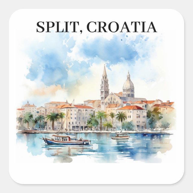Sticker Carré Split Croatie Dalmatie Aquarelle (Devant)