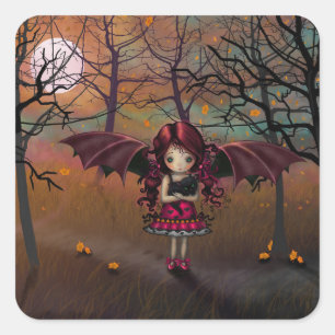 Sticker Carré Spook Little Halloween Vampire et Cat Imaginaire A