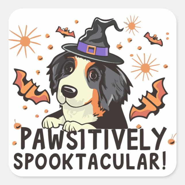 Sticker Carré Spooktaculaire ! - Chien bernois d'Halloween (Devant)