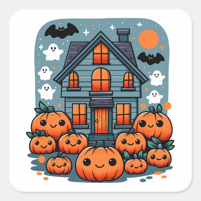 Sticker Carré Spooky Season Vibes Halloween Pumpkins Custom (Devant)