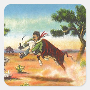 Sticker Carré Sport vintage de rodéo de cowboy de boeuf de