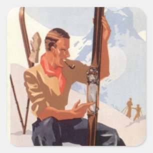 Sticker Carré Sports d'hiver vintages - ajustement des skis