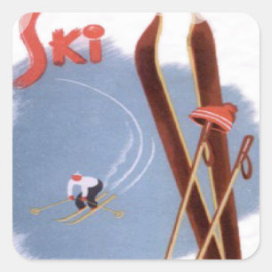 Sticker Carré Sports d'hiver vintages - Kit ski