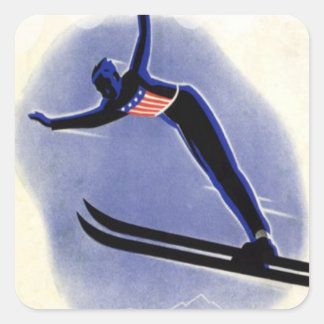 Sticker Carré Sports d'hiver vintages - Saut à ski