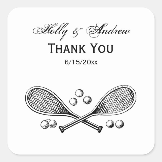 Sticker Carré Sports Vintage Croisé Tennis Racquet Tennis Balls (Devant)