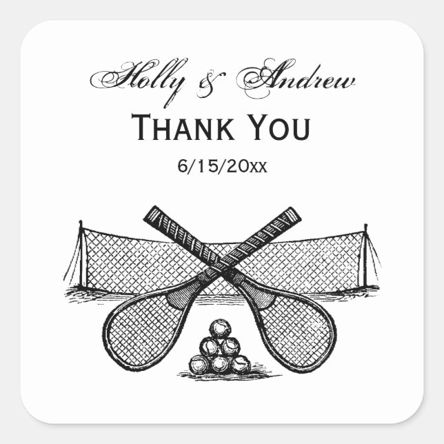 Sticker Carré Sports Vintage Tennis Net, Raquettes Croisées, Bal (Devant)