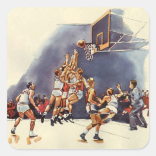 Sticker Carré Sports vintages Basketball, Joueurs dans un jeu