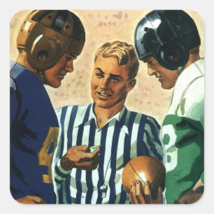 Sticker Carré Sports vintages, Football Arbitre Coin Toss