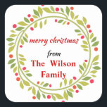 Sticker Carré Sprigs Wreath Christmas<br><div class="desc">Ceci est Winter Sprigs autocollant personnalisable de Noël.</div>