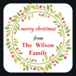 Sticker Carré Sprigs Wreath Christmas<br><div class="desc">Ceci est Winter Sprigs autocollant personnalisable de Noël.</div>