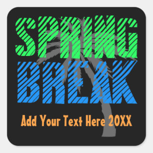 Sticker Carré Spring Break personnalisé Neon Souvenir