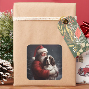 Sticker Carré Springer Spaniel Père Noël Noël Festif