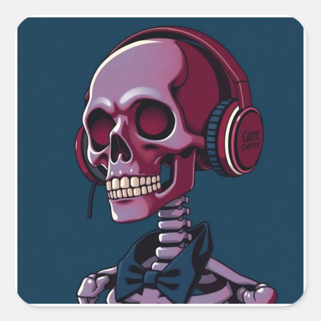 Sticker Carré Squelette avec casque audio (Devant)