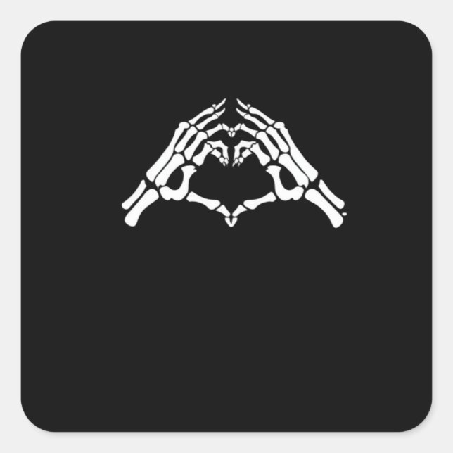 Sticker Carré Squelette Coeur Et Main Signal (Devant)