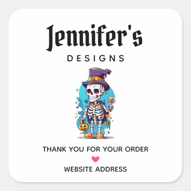 Sticker Carré Squelette cool dans un Top Hat Halloween affaires (Devant)