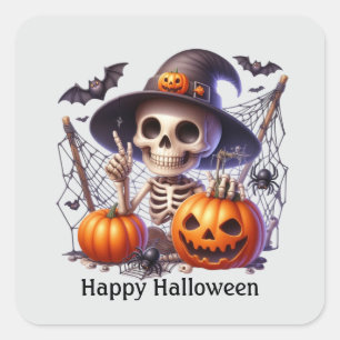 Sticker Carré Squelette d'Halloween génial personnalisable