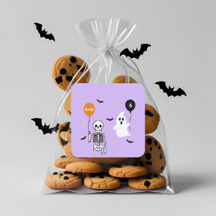 Sticker Carré Squelette éffrayant et Fantôme Halloween Anniversa