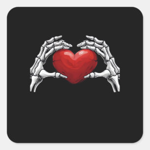 Sticker Carré Squelette Mains Tenant Un Coeur Rouge Design Class