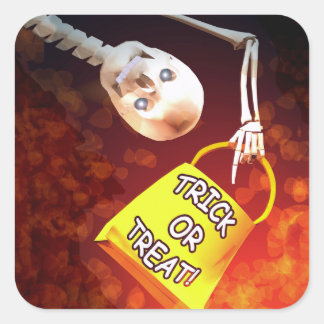 Sticker Carré Squelettes d'Halloween Farce ou Friandise