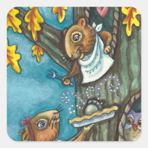 STICKER CARRÉ SQUIRRELS & OWL THANKSGIVING, MAISON ACORN PIE