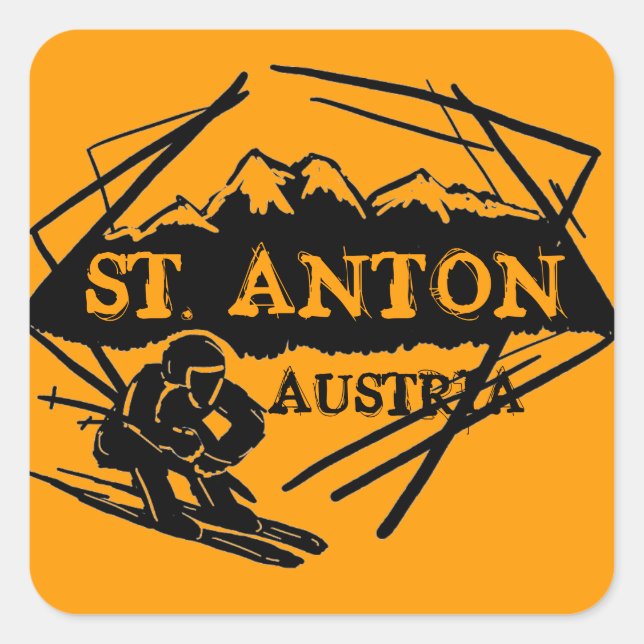 Sticker Carré St. Anton Autriche logo orange logo de ski (Devant)