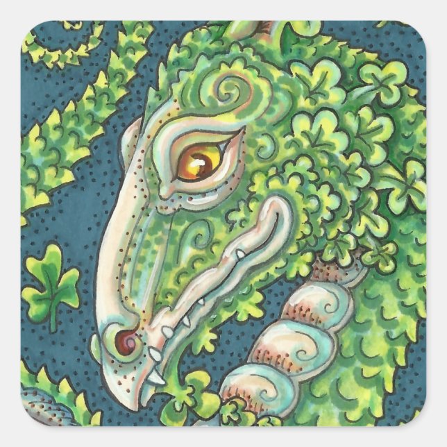 STICKER CARRÉ ST. DRAGON SHAMROCK VERT DE PATRICK, IMAGINAIRE IR (Devant)
