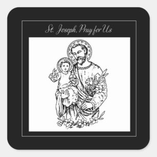Sticker Carré St. Joseph Priez Pour Nous Noir,  Blanc, Catholiqu