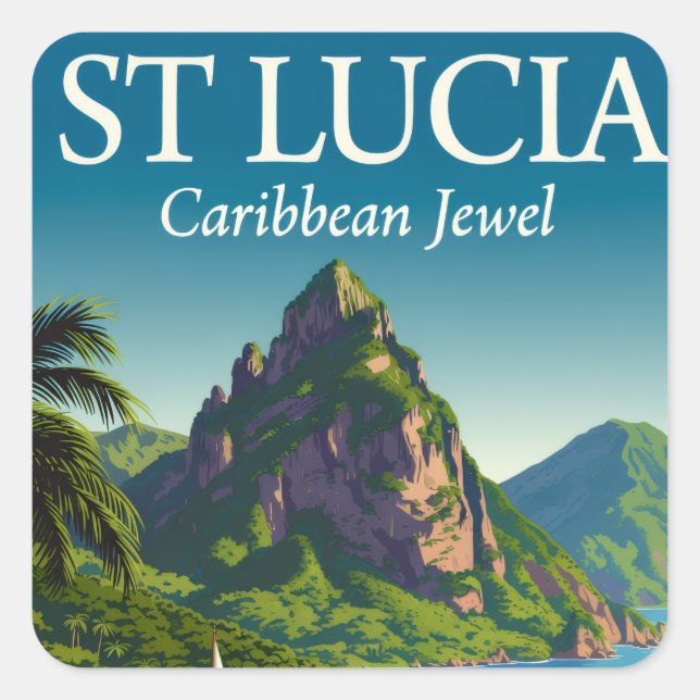 Sticker Carré St Lucia Caribbean Jewel  (Devant)