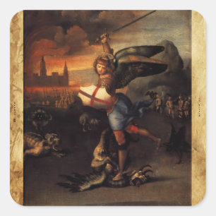 Sticker Carré St Michael et le Dragon, Parchemin Brown