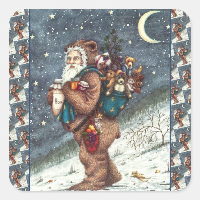 STICKER CARRÉ ST. NICK DANS LA COUVERTURE TEDDY BEAR, NOËL TEDDI (Devant)