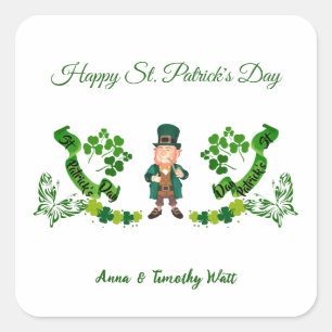 Sticker Carré St patrick Leprechaun Butterfly Lucky Shamrocks