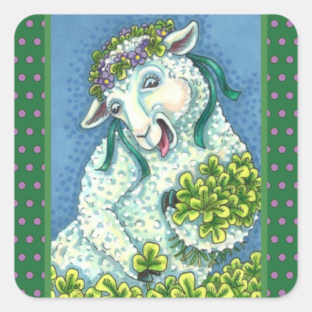 STICKER CARRÉ ST. PATRICK'S DAY IRISH EWE, SHEEP & SHAMROCK (Devant)