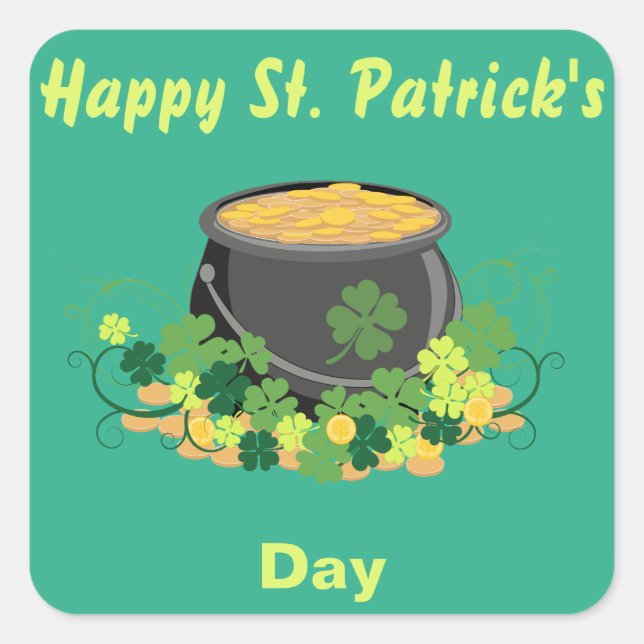 Sticker Carré St. Patrick's Day Pot of Gold Green (Devant)