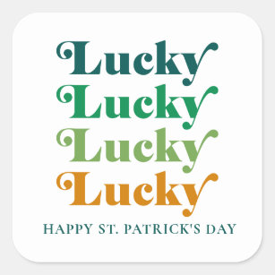 Sticker Carré St. Patrick's Day Vert & Orange Lucky 