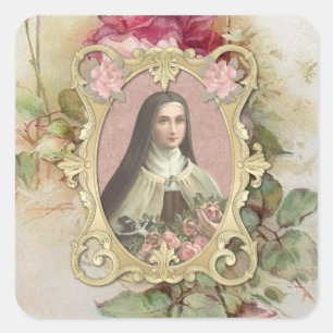 Sticker Carré St. Therese Vintage Rose catholique