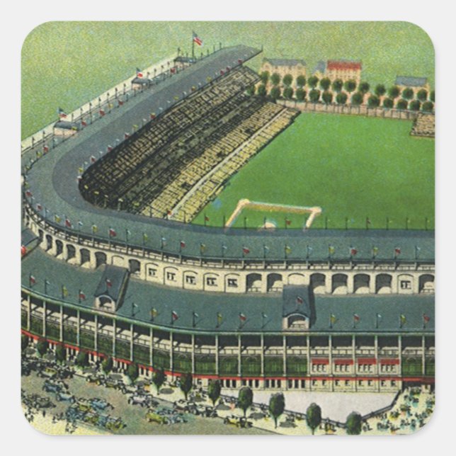 Sticker Carré Stade de baseball vintage, Vue aérienne (Devant)