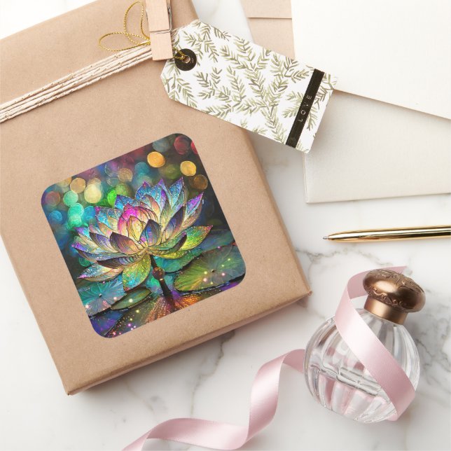 Sticker Carré Stained Glass Vibrant Lotus Flower (Cadeaux)