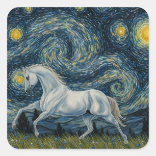 Sticker Carré Stallion gris dans la nuit étoilée