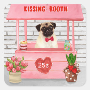 Sticker Carré Stand de baisers de chien Pug pour la Saint-Valent