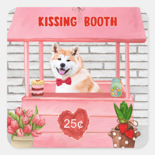 Sticker Carré Stand de baisers pour chien Akita pour la Saint-Va