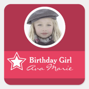 Sticker Carré Star Birthday Girl Party Photo