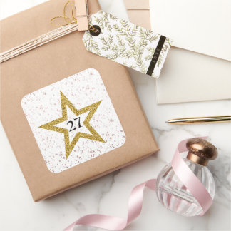 Sticker Carré Star Confetti Numéro Spécial Rose Gold White Party