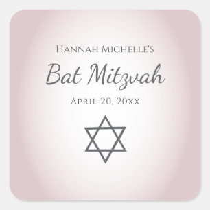 Sticker Carré Star de David Simple Pretty Bat mitzvah rose pâle