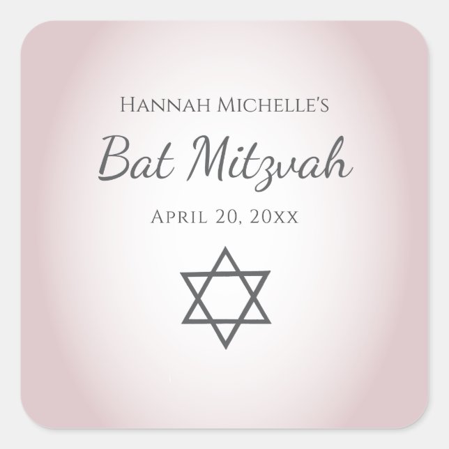 Sticker Carré Star de David Simple Pretty Bat mitzvah rose pâle (Devant)