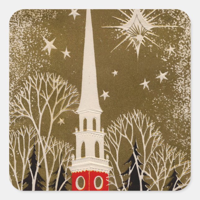 Sticker Carré Star de Noël et Steeple en or (Devant)