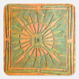 Sticker Carré STAR DU MATIN, jaune antique, marron, vert