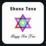 Sticker Carré Star juive Shana Tova<br><div class="desc">Le Shana Tova Jewish Star est décoré de vitraux de style hébraïque Star de David et de salutations ensoleillées pour une Bonne Année.</div>