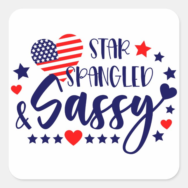 Sticker Carré Star Spanked et Sassy American Flag Heart (Devant)